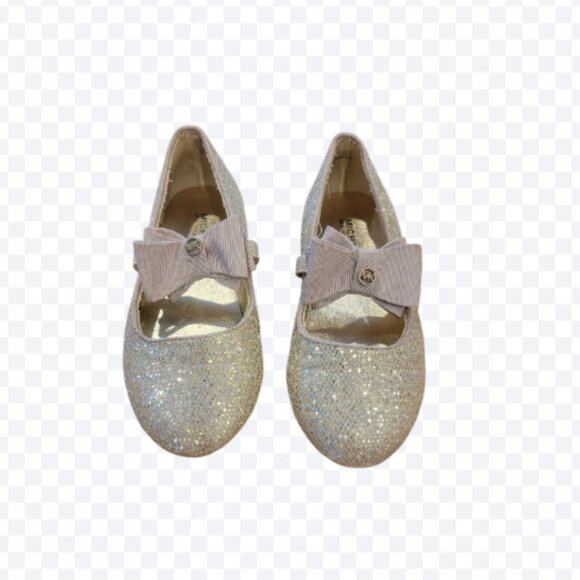Michael Kors Glittery Rover Day Sandsilver Bow Slip On Ballet Flats - Picture 1 of 14